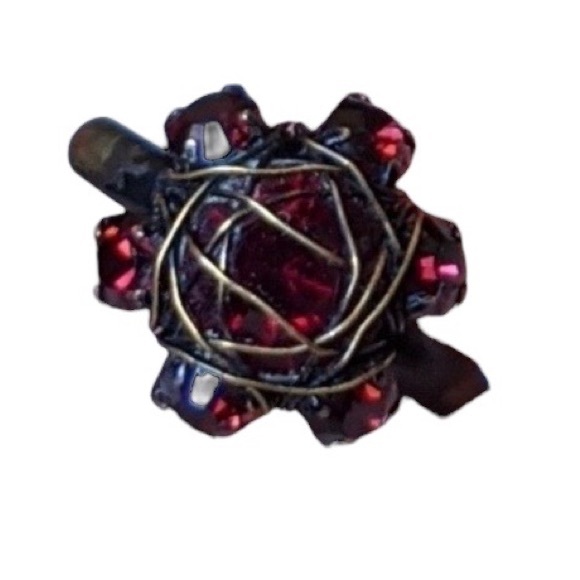 KLONPLOTT Bended Lights Wire Wrapped Red Stones Brass Ring Jewelry Adjustable - Picture 2 of 6